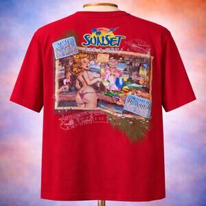 Vintage Sunset Bar & Grill St. Maarten Sexy Babe Woman Graphic Shirt 2XL